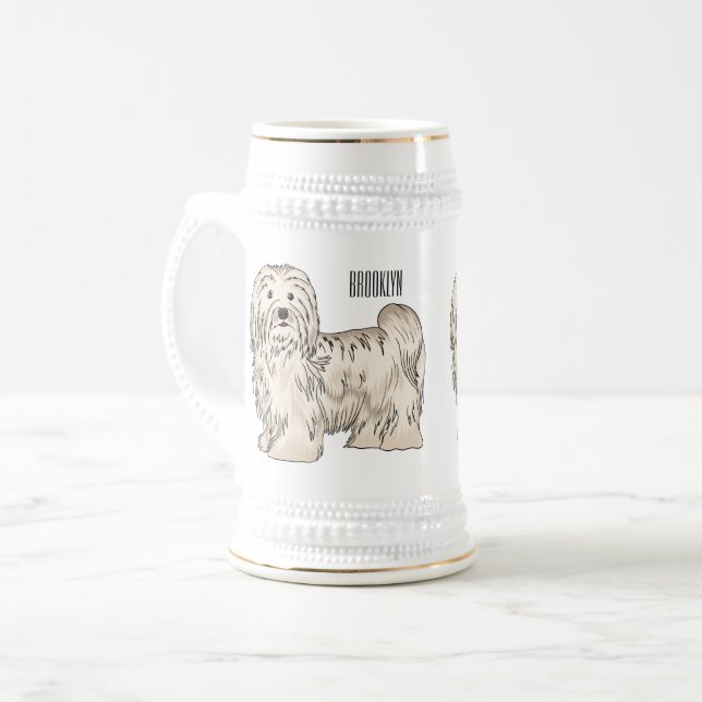 Caneca De Cerveja Ilustração de desenho animado de cão Havanês (Frente Esquerda)