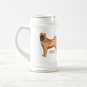 Caneca De Cerveja Ilustração de desenho animado de cão Shar-Pei chin