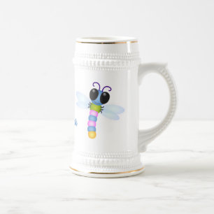Caneca De Cerveja Ilustração de desenho animado de libélula azul 