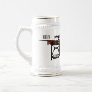 Caneca De Cerveja Ilustração de desenho animado de máquina de costur