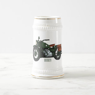 Caneca De Cerveja Ilustração de desenho animado de motocicleta milit