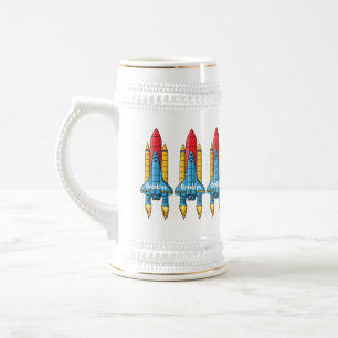 Caneca De Cerveja Ilustração de desenho animado de navio-foguete