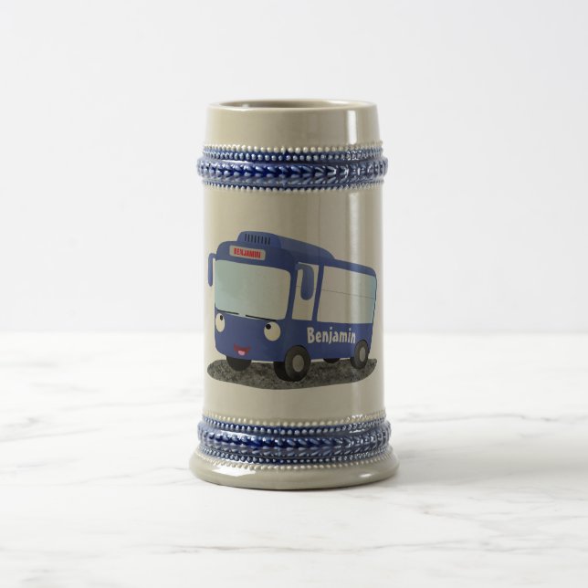 Caneca De Cerveja Ilustração de desenho animado de ônibus moderno az (Centro)
