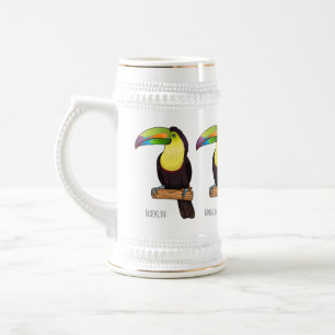 Caneca De Cerveja Ilustração de desenho animado de pássaros tucanos 