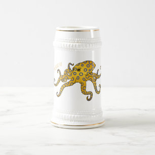 Caneca De Cerveja Ilustração de desenho animado de polvo de anel azu