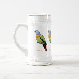 Caneca De Cerveja Ilustração de desenho animado de pombo-verde-rosa