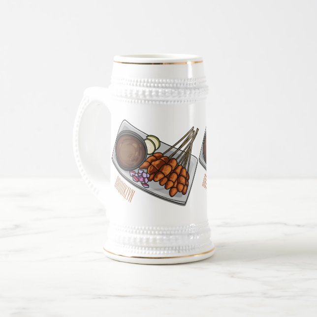 Caneca De Cerveja Ilustração de desenho animado de Satay (Frente Esquerda)
