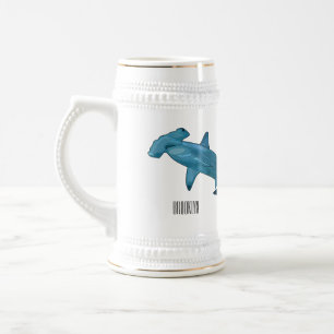 Caneca De Cerveja Ilustração de desenho animado de tubarão-martelo