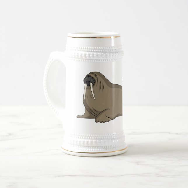 Caneca De Cerveja Ilustração de desenho animado de Walrus (Frente Esquerda)