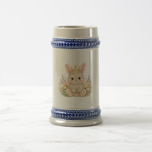 Caneca De Cerveja Ilustração de Flor Silvestre Coelho Pastel