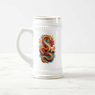 Caneca De Cerveja Ilustração Fiery do Dragão Vermelho Chinês