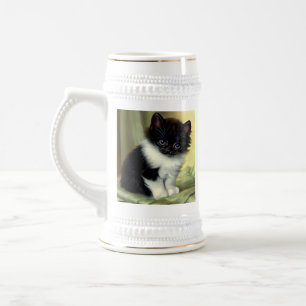 Caneca De Cerveja Ilustração Vintage Tuxedo Kitten