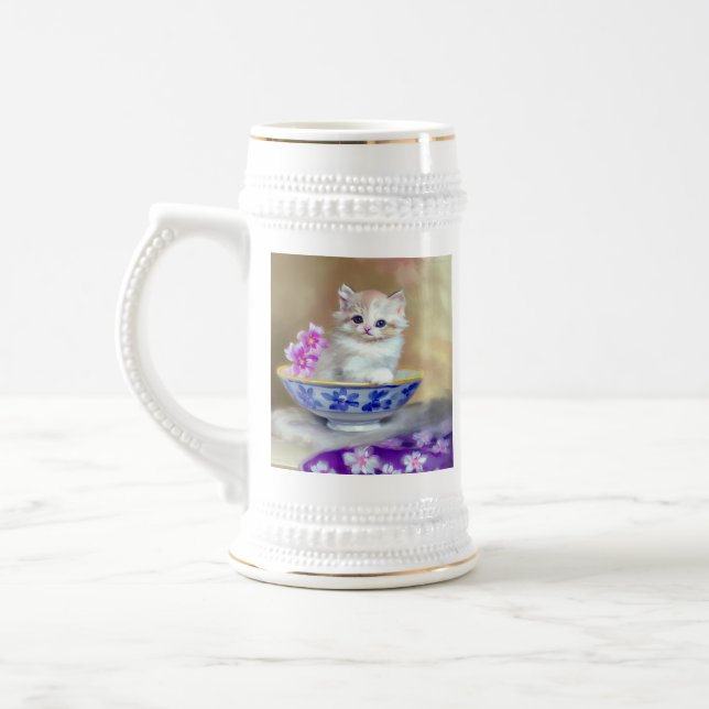 Caneca De Cerveja Ilustração Vintage White Kitten (Esquerda)