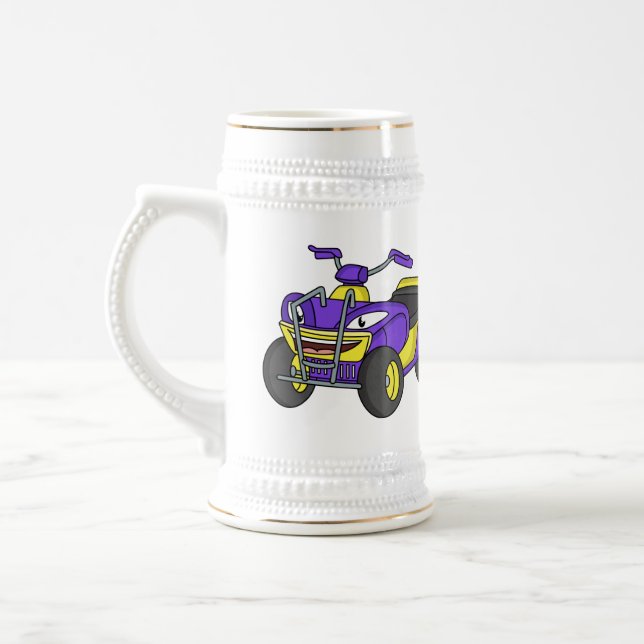 Caneca De Cerveja Imagem de desenho animado de bicicleta Quad Roxo (Esquerda)