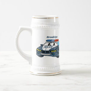 Caneca De Cerveja Imagem de desenho animado de carro da polícia fel