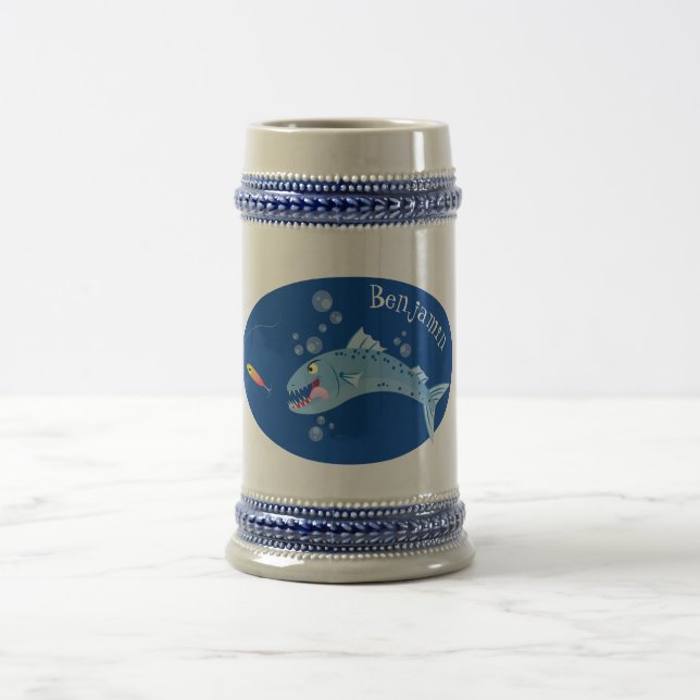 Caneca De Cerveja Imagem de desenho animado de pesca com fome de pei (Centro)