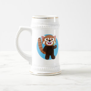 Caneca De Cerveja Imagem de desenho animado do panda vermelho-bonito