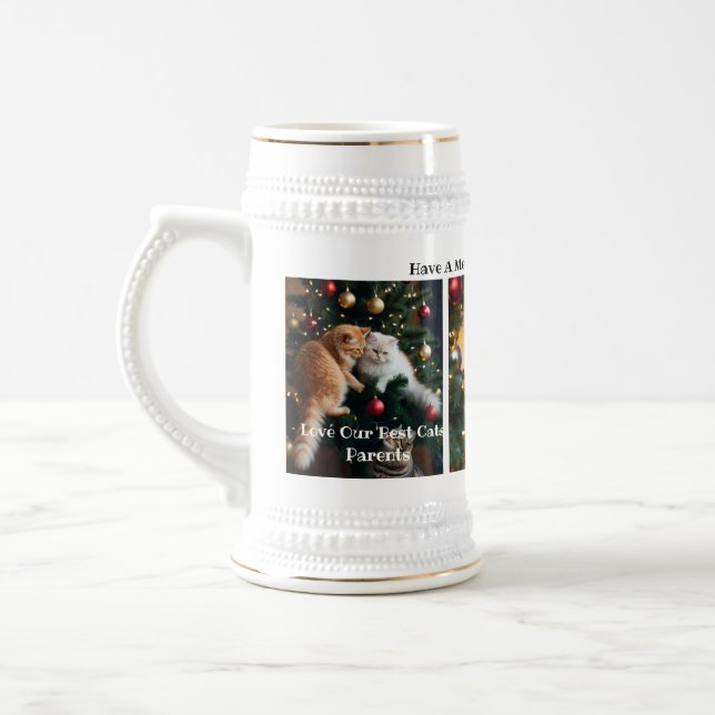 Caneca De Cerveja Imagens de Gatos de Natal, Personalizar (Esquerda)