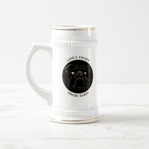 Caneca De Cerveja Inglês Buldogue Negro e Dourado