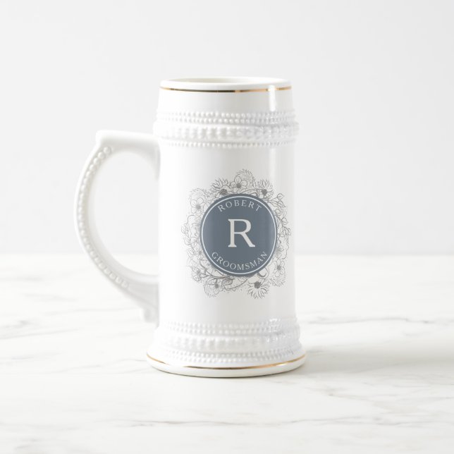 Caneca de Cerveja Inicial para Padrinho em Azul Em (Esquerda)