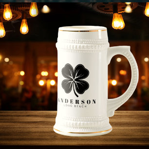 Caneca De Cerveja Irish Lucky Quatro Black Leaf Clover com Nome