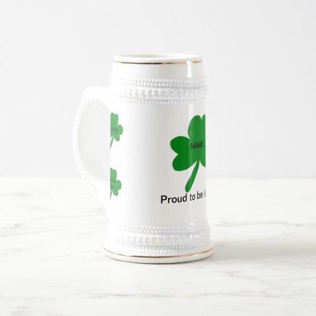 Caneca De Cerveja Irlandês Shamrock Sayings Personaliza seu nome fam (Frente Esquerda)
