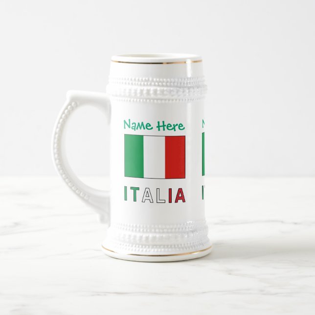 Caneca De Cerveja Italia e Bandiera Italiana Personalização Verde (Esquerda)