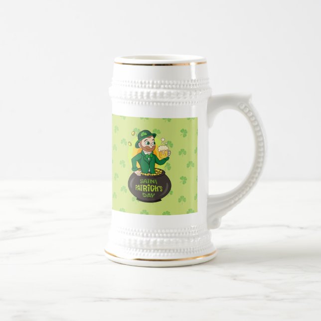 Caneca De Cerveja Leprecaína de desenho animado em pote de ouro segu (Direita)