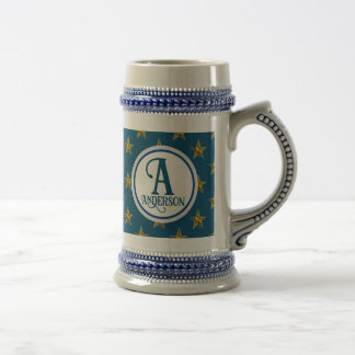 Caneca De Cerveja Letra de Nome de Família Monograma Estrela Náutica