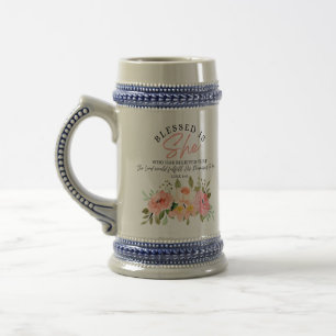 Caneca De Cerveja Luke 1:45 Abençoada é Ela Escritura Floral