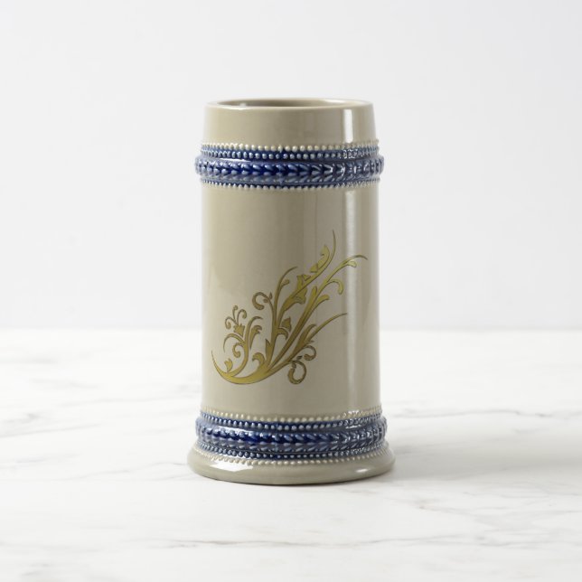 Caneca De Cerveja Luxo Abstrato Flor de Ouro Falso (Centro)