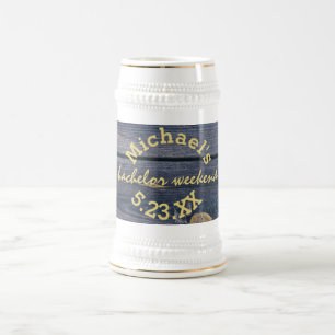 Caneca De Cerveja Madeira Azul Rústica   Monograma de Fim de Semana 