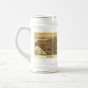 Caneca De Cerveja Mapa pictórico do vintage das MÃES de Beverly