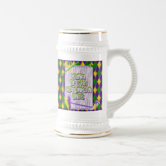 Caneca De Cerveja Mardi Gras Harlequin Pattern, Miçangas, Penas (Direita)