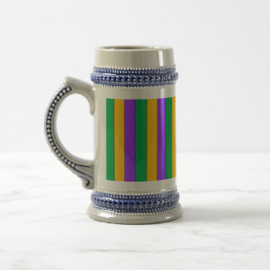 Caneca De Cerveja Mardi Gras Stripes Padrões Amarelo Verde Púrpura