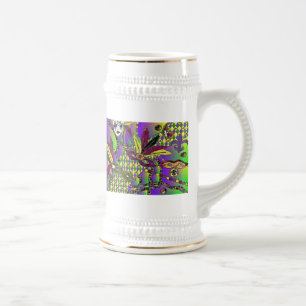 Caneca De Cerveja Máscaras de Penas do Mardi Gras Psicodélico Presen