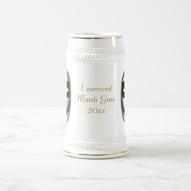 Caneca De Cerveja Máscaras "Eu Sobrevivi a Mardi Gras" com Miçangas  (Centro)