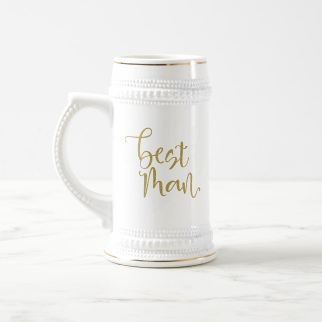 Caneca De Cerveja Melhor Homem Dourado Script Obrigados de Casamento (Esquerda)