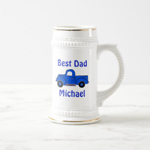 Caneca De Cerveja Melhor Papai Caminhão Azul Pintado à Mão Vintage B