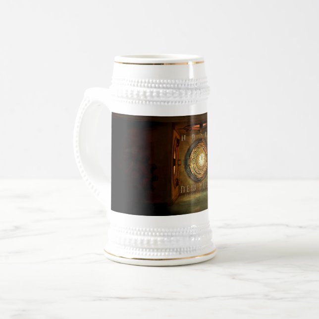 Caneca De Cerveja Meta de Ano Novo com tema steampunk da SlipperyJoe (Frente Esquerda)