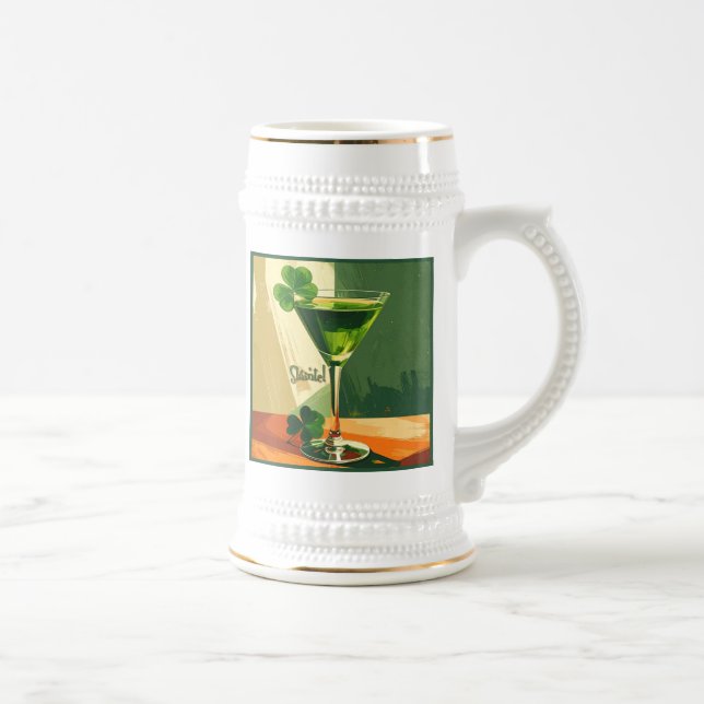 Caneca De Cerveja Mid Century Modern Shamrock Martini Sláinte!  (Direita)