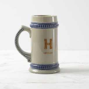 CANECA DE CERVEJA MINIMALISTA MONOGRAMA DE UMA LETRA EM BRONZE NOME