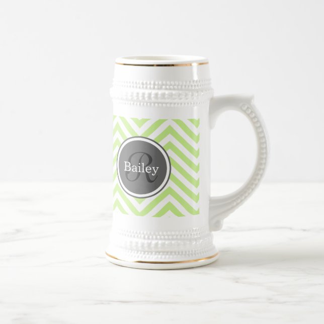 Caneca De Cerveja Mint Green Chevron Monograma (Direita)