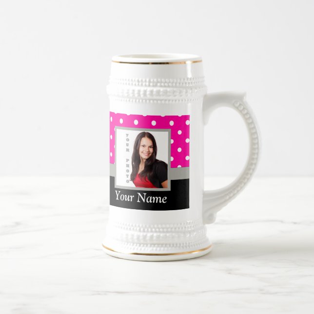 Caneca De Cerveja Modelo de foto de Bolinhas rosa (Direita)