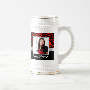 Caneca De Cerveja Modelo de foto de damasco vermelho e preto