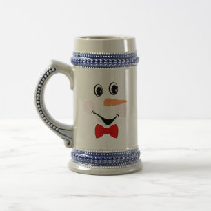 Caneca De Cerveja Moderno Bonito Boneco de Neve Sorridente Azul Verm