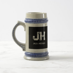 CANECA DE CERVEJA MONOGRAMA DE DUAS LETRAS MINIMALISTA EM BRANCO E N