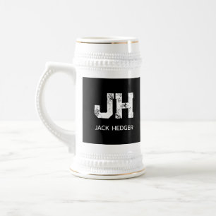 CANECA DE CERVEJA MONOGRAMA DE NOME DE DUAS LETRAS BRANCO MINIMALIST