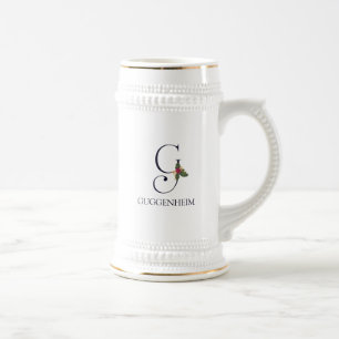 Caneca De Cerveja Monograma Inicial de Feriados Elegante G Personali