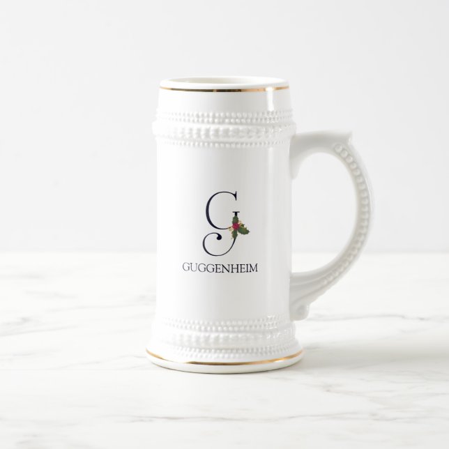 Caneca De Cerveja Monograma Inicial de Feriados Elegante G Personali (Direita)